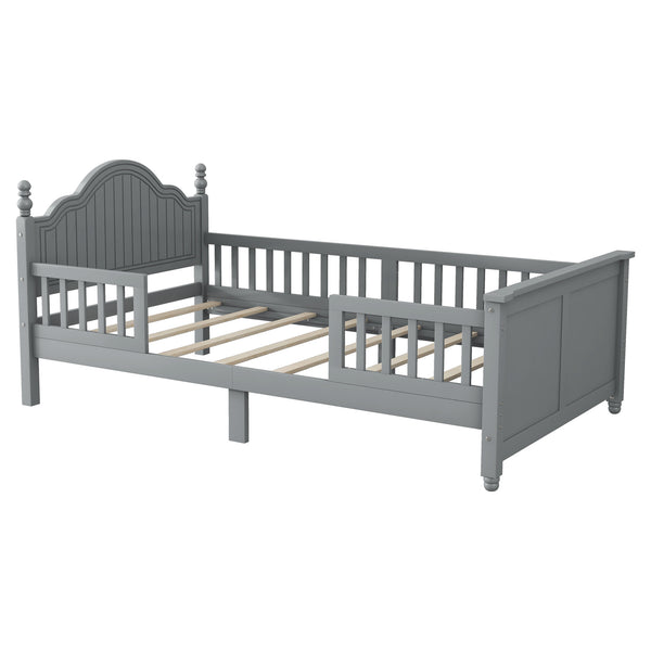 English Elm Twin Low Profile Kids Platform Bed Solid Pine Frame with Guardrails and Storage Grey W2593P411270