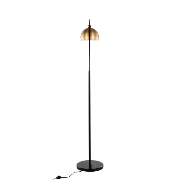 English Elm March Contemporary Floor Lamp - Black Marble Base & Antique Brass Shade - Modern Arc Design Elegance B202S01366