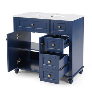 English Elm 36" Modern Grey Bathroom Vanity with Ceramic Sink, Solid Wood Frame, Soft-Close Drawers, Organizer Storage Blue W2896P344087