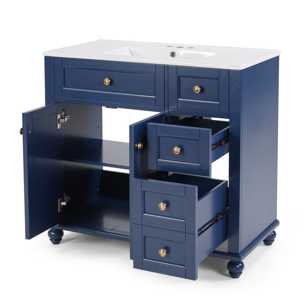 English Elm 36" Modern Grey Bathroom Vanity with Ceramic Sink, Solid Wood Frame, Soft-Close Drawers, Organizer Storage Blue W2896P344087