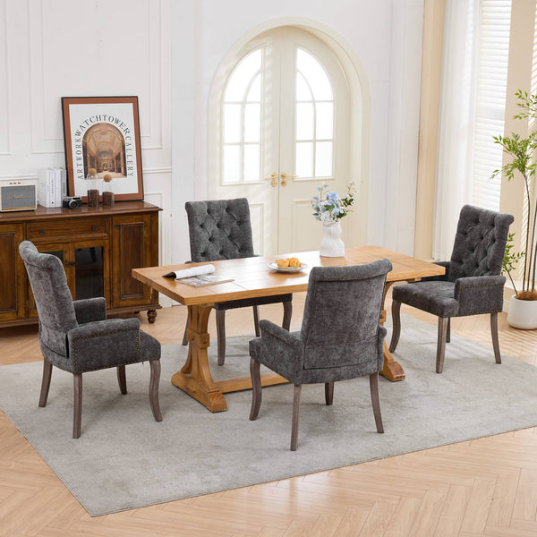 English Elm Upholstered Chenille Club Dining Chair Tufted High Back with Curved Solid Wood Legs Gray W1143P449348