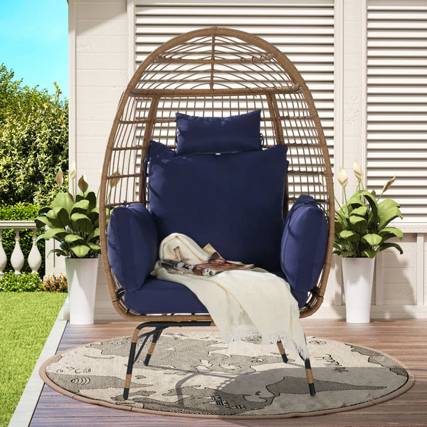 English Elm Wicker Egg Chair Oversized Pe Rattan with Cushion for Patio Balcony Porch W874P266328