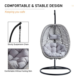 English Elm Egg Swing Chair Woven Rattan Basket Seat with Stand Cushion for Patio Bedroom W1512P498597