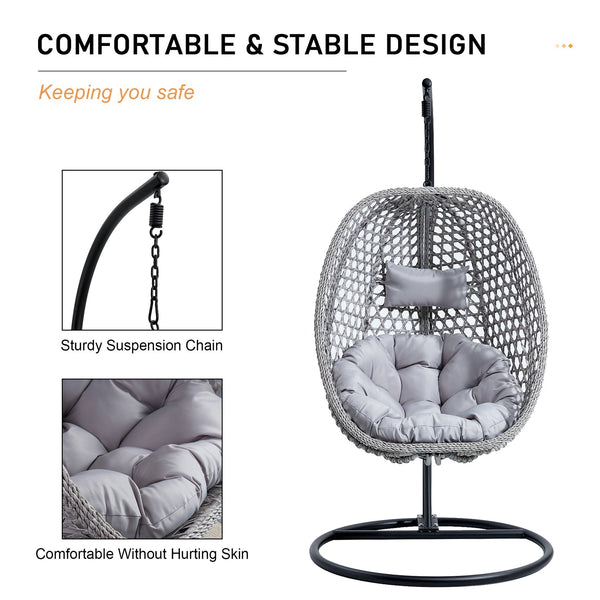 English Elm Egg Swing Chair Woven Rattan Basket Seat with Stand Cushion for Patio Bedroom W1512P498597