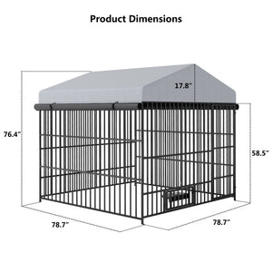 English Elm Large Outdoor Dog Kennel Heavy Duty Iron Run with Waterproof Canopy and Feeding Bowls W1820P321938