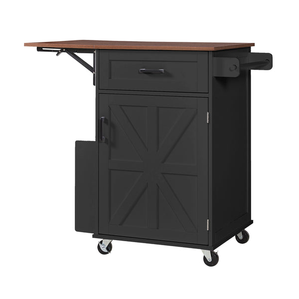 English Elm K&k Farmhouse Rolling Kitchen Cart with Drop Leaf Drawer Open Rack Lockable Wheels Black N707P404539B
