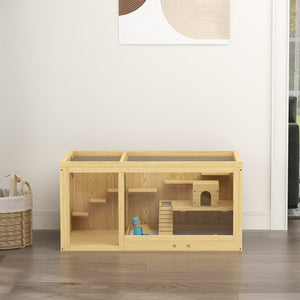 English Elm Pawhut Fir Wood Hamster Habitat Two Level Gerbil Enclosure with Ladder and Seesaw W2225P173819
