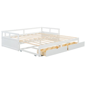 English Elm Wooden Twin to King Daybed with Trundle and Storage Drawers for Guest Rooms White N708P336539K