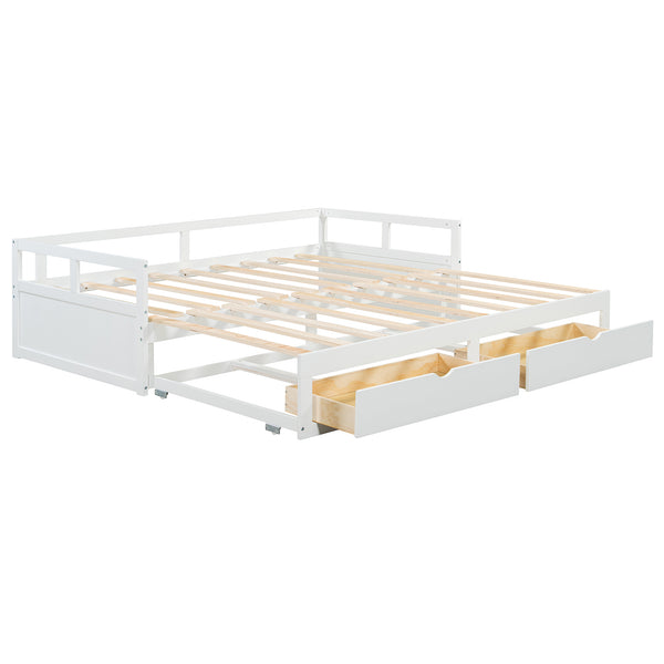 English Elm Wooden Twin to King Daybed with Trundle and Storage Drawers for Guest Rooms White N708P336539K
