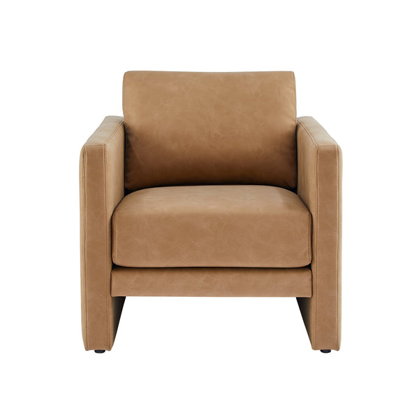 English Elm Tulo Honey Brown Faux Leather Arm Chair — Modern Tuxedo Club Chair, Plush Coil Seating, Easy-Clean Upholstery B050P390595