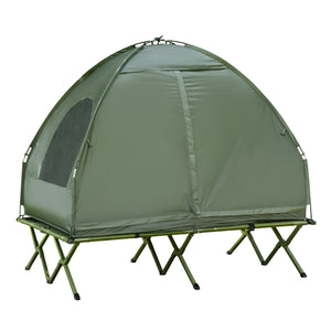 English Elm Outsunny 4-in-1 Elevated Two Person Camping Cot Tent with Air Mattress Outdoor W2225P217035