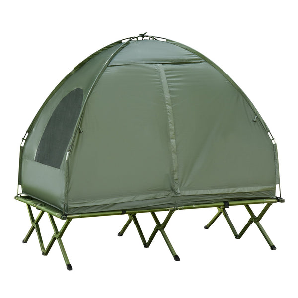 English Elm Outsunny 4-in-1 Elevated Two Person Camping Cot Tent with Air Mattress Outdoor W2225P217035