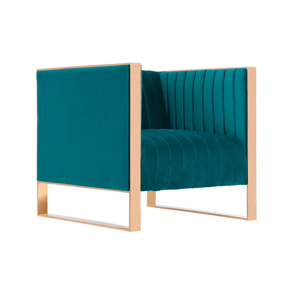 English Elm Trillium Velvet Lounge Chair with Gold Stainless Steel Frame, Plush High-Density Foam, No Assembly Required Teal B365P398014
