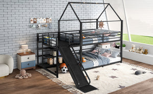 English Elm Twin House Bunk Bed with Slide Storage Stairs and Safety Rails for Kids Rooms W1580S00649