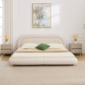 English Elm King Curved Velvet Upholstered Low Profile Platform Bed Sculpted Headboard Modern Beige W5632P452160