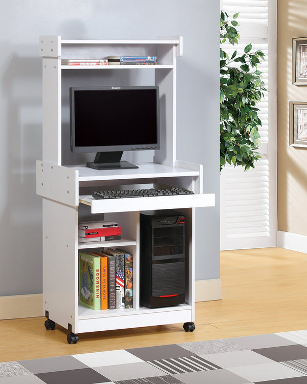 English Elm Microwave Mobile Cart with Hutch and Locking Castors — Versatile Coffee, Office & Appliance Station White B107P283309
