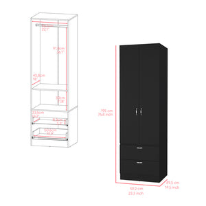 English Elm Armoire Marlton Black Bedroom Cabinet with Hanging Rod, Shelf & 2 Drawers — Durable Engineered Wood B092P191174