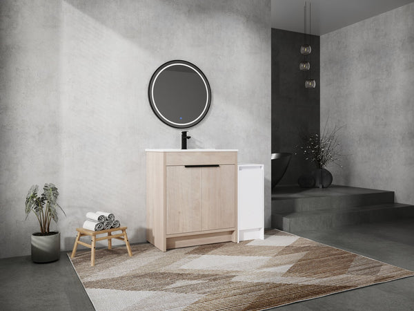English Elm 42 Inch Freestanding Bathroom Vanity With Ceramic Sink, Soft-Close Doors & Ample Storage Space W999S00304