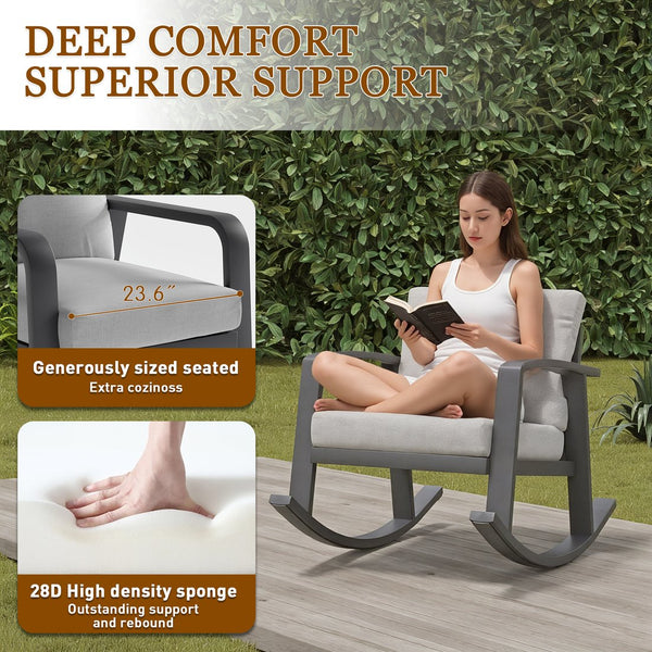 English Elm Fr Outdoor Aluminum Rocking Set with Two Chairs and Two Tier Patio Coffee Table T5925P494046