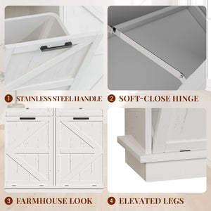English Elm Double Tilt Out Trash Bin Cabinet with Drawers Odor Blocking Kitchen Laundry Storage Brown+Distressed White T5831P489225