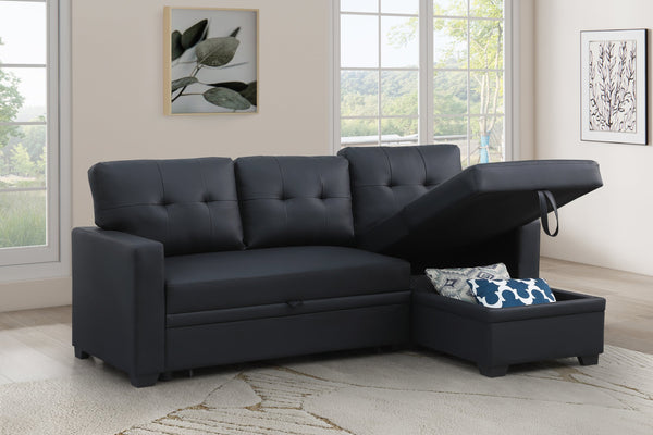 English Elm Convertible Upholstered Sectional Sofa with Pull-out Chaise Sleeper and Storage B2730S00008