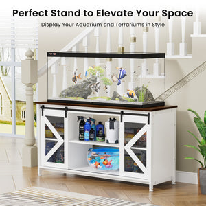 English Elm Metal Aquarium Stand with Cabinet for 80 Gallon Tank, White Storage Shelves, 1000LB Top Load Capacity, Durable Steel Frame, 58.9"L x 19.7"W x 32.6"H W1162P206000