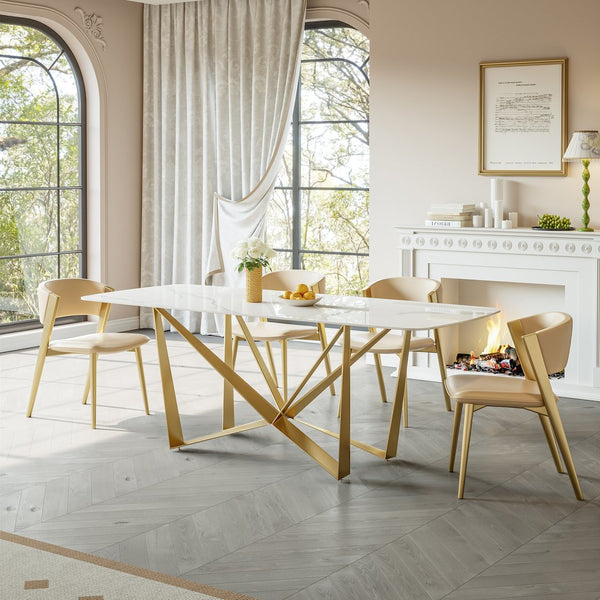 English Elm Carbon Steel Rectangular Dining Table with Stone Top for Contemporary Interiors W1002S00007