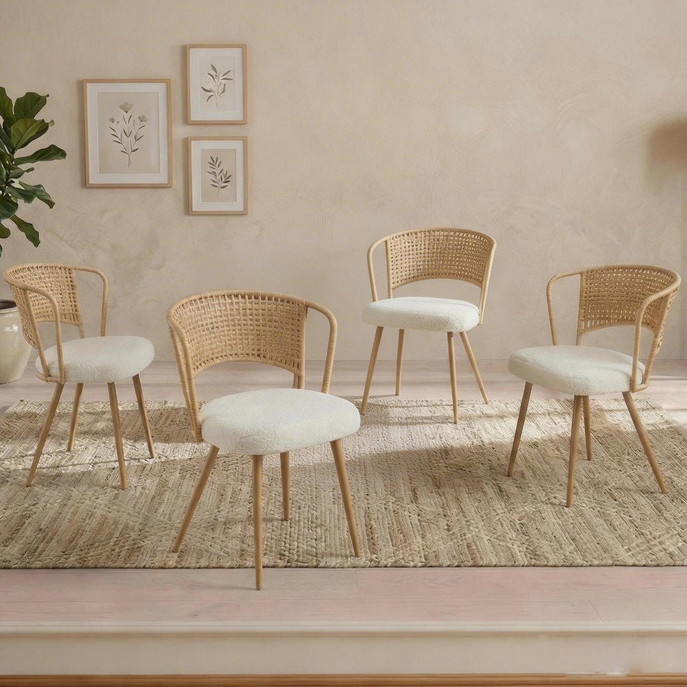English Elm Wicker Rattan Wingback Dining Chairs Set of Two with Velvet Cushion and Metal Legs W3590P453802