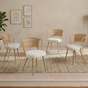 English Elm Wicker Rattan Wingback Dining Chairs Set of Two with Velvet Cushion and Metal Legs W3590P453802