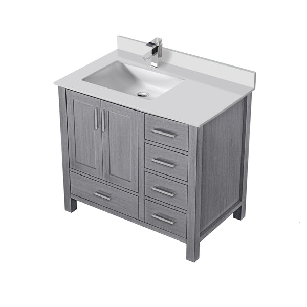 English Elm Distressed Grey Bath Vanity Set With Cultured Marble Top, Chrome Faucet, Soft-Close Drawers & Storage B2731P259047