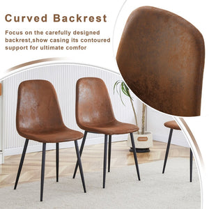 English Elm Table 7-Piece Modern Round Dining Set With 6 Ergonomic Brown Chairs & Black Metal Legs For Style W1151S03752-GIGA