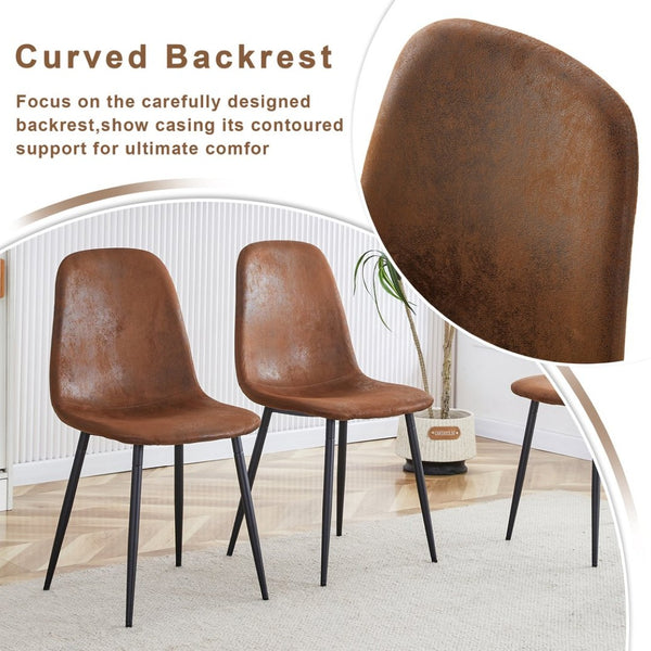 English Elm Table 7-Piece Modern Round Dining Set With 6 Ergonomic Brown Chairs & Black Metal Legs For Style W1151S03752-GIGA