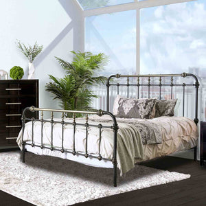 English Elm Transitional Metal King Bed Spindle Headboard in Black with Gold Accent Detail B2741P476063