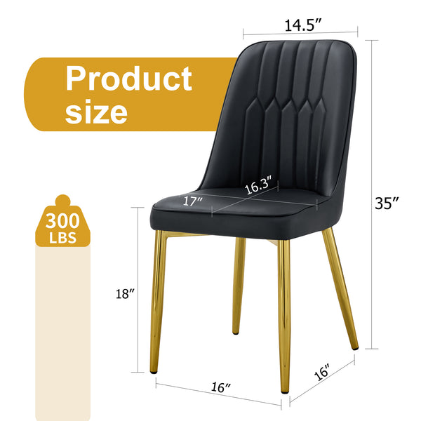 English Elm 2 Modern Dining Chairs with Plush PU Cushions and Gold Metal Legs for Stylish Comfort at Home Black+Gold W1151P294397