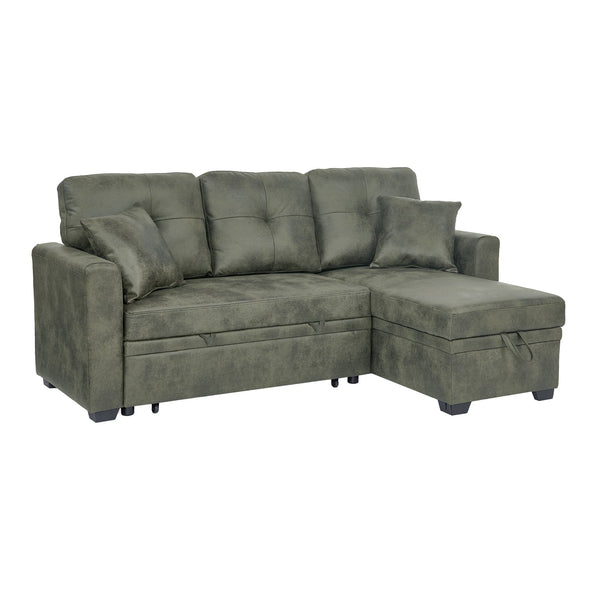 English Elm Sleeper Sectional Sofa with Pull Out Bed Storage Chaise Tufted Olive Fabric W5568S00036