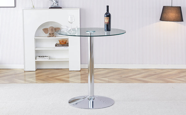 English Elm A glass tabletop 35" Round Dining Table with Electroplated Silver Legs, Minimalist Chic for 4-6 Guests W1151P155921