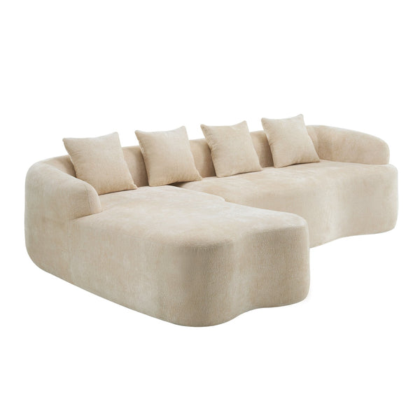 English Elm Full L-Shape Sectional Sofa with Curved Chaise, Modular Chenille Couch, High-Density Comfort for Apartment Living Beige W3612S00004