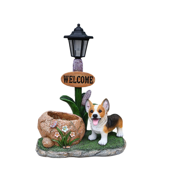 English Elm Labrador Solar Garden Statue with Led Glow and Built-in Succulent Planter Basin W5398P464251