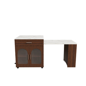 English Elm 80-inch Expandable Island Dining Set Walnut Marble Top Power Outlets 4 Wood Chairs W2700S00141
