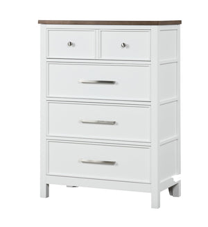 English Elm Modern Farmhouse Two-Tone 8-Drawer Chest 34"W x17"D x48"H White & Dark Brown, Dovetail Drawers, Nickel Hardware B2741P370381