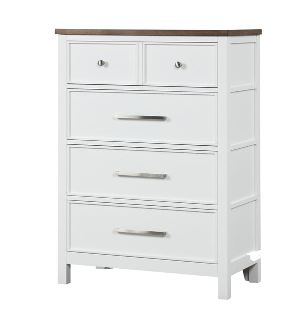 English Elm Modern Farmhouse Two-Tone 8-Drawer Chest 34"W x17"D x48"H White & Dark Brown, Dovetail Drawers, Nickel Hardware B2741P370381