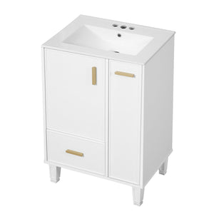 English Elm Christopher Knight Home® - 24" Bathroom Vanity with Ceramic Sink, Solid Wood Frame, Soft-Close Drawers & Ample Storage Appeal White N759P269734K