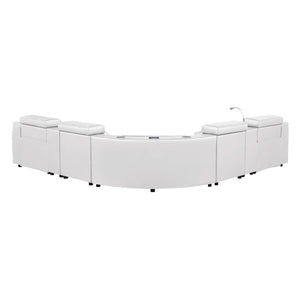 English Elm Nova Tech Sectional with Led Bar Bluetooth Speakers Power Recliners and Freezer Console White B009S02171