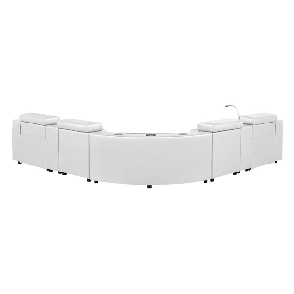 English Elm Nova Tech Sectional with Led Bar Bluetooth Speakers Power Recliners and Freezer Console White B009S02171