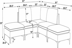 English Elm Linen Upholstered Sectional Sofa with Black Metal Legs Mid-century Modern Living Room Dark Gray B2748S00110