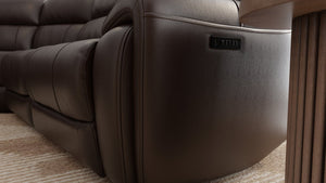 English Elm 6-Piece Performance Fabric Power Reclining Sectional with USB Charging, Hidden Console, Cup Holders Dark Brown B339S00001