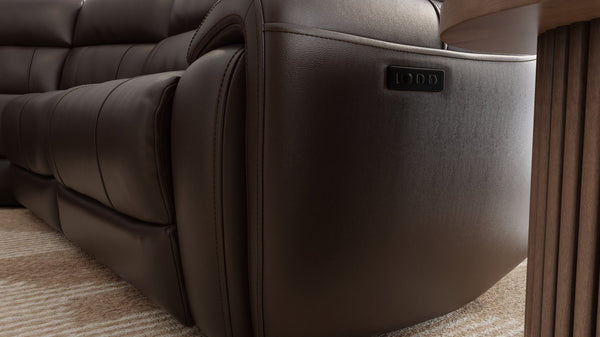 English Elm 6-Piece Performance Fabric Power Reclining Sectional with USB Charging, Hidden Console, Cup Holders Dark Brown B339S00001