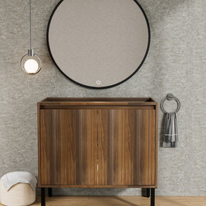 English Elm 36 Inch Floating Bathroom Vanity Fluted Wood Grain Panel with Ceramic Integrated Sink W3520S00043