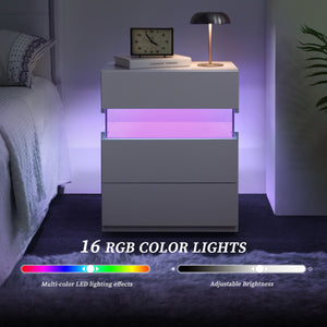English Elm Led Nightstand with Rgb Acrylic Glow Panel Three Drawers Walnut Bedroom Table White W2178P412300