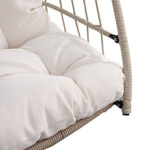 English Elm Outdoor rattan egg swing chair with fold-away HDPE wicker, stainless kit, cushioned cocoon for patio White W2500P231662